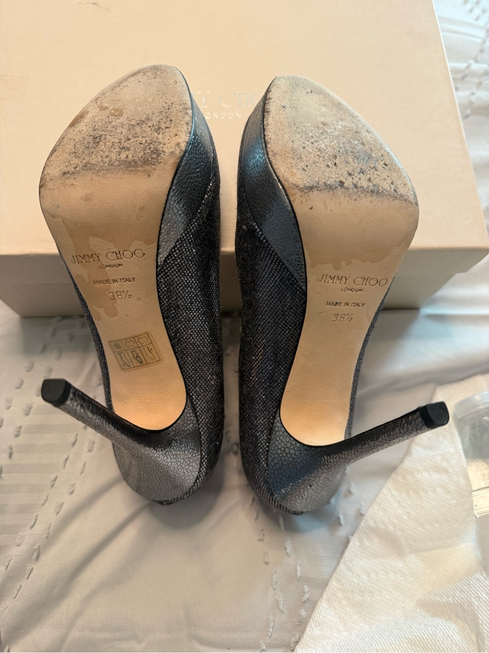 Jimmy Choo Black Sparkle Round Toe Stiletto Pumps - Picture 9 of 11